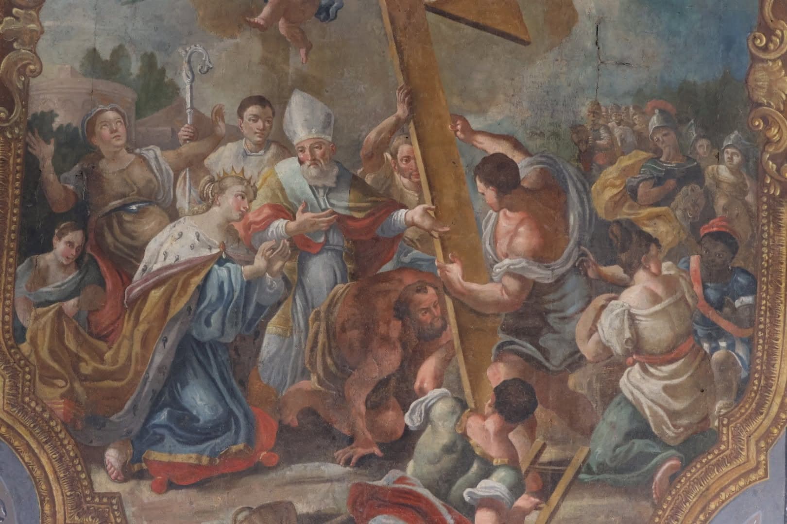 Dettaglio della tela del soffitto: Sant'Elena e San Macario al ritrovamento della Santa Croce